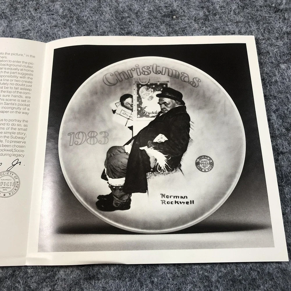 Vintage Knowles Norman Rockwell Christmas Plate 1983 Santa In The Subway COA Box